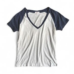 Goldie tees white and navy baseball style v neck t shirt size XS